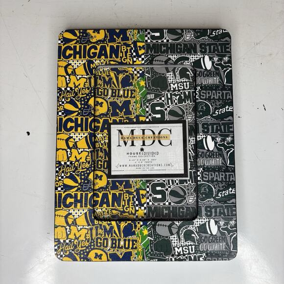 New House Divided Michigan MSU State Picture Frame Green White Maize Blue 4x6" - Picture 1 of 3